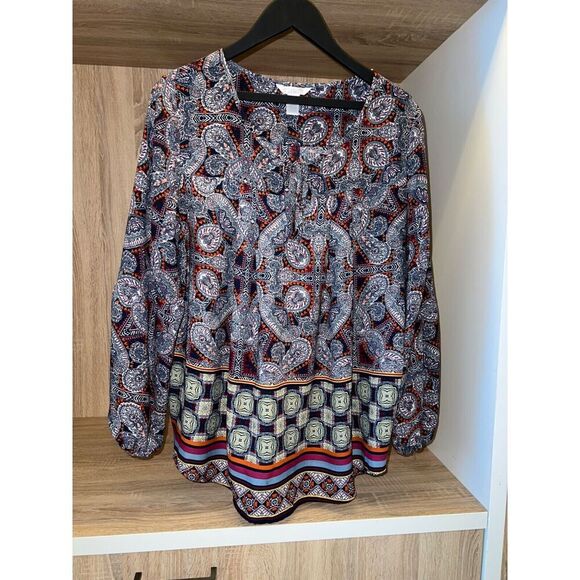 London Times Tops - London Times long sleeve tunic blouse top boho paisley Plus Sz 2X pullover shirt